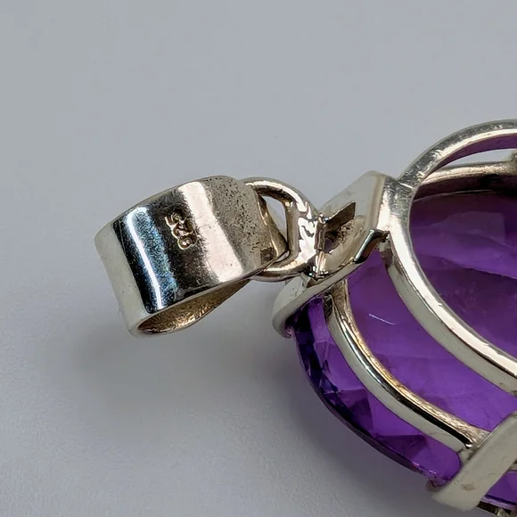 Large Natural Amethyst S925 Sterling Silver Pendant High Quality - Picture 8 of 8